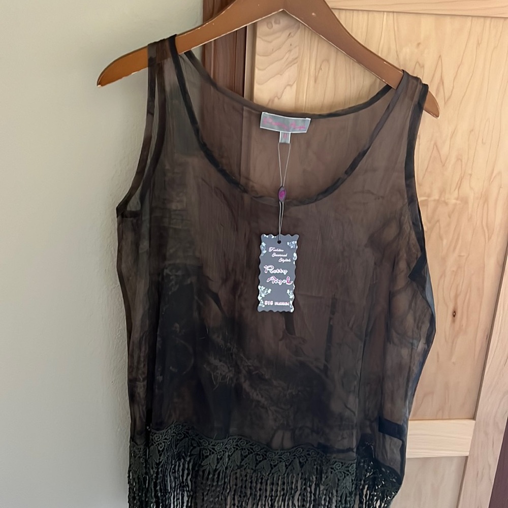 Boho sheer fringe tank top